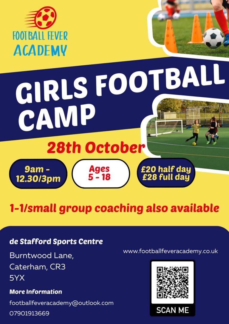 flyer for girls football camp in october 2024